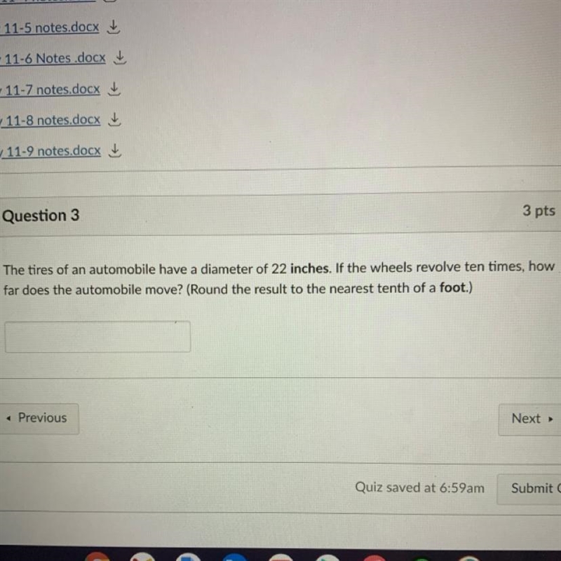 The tires of an automobile have a diameter of 22 inches. If the wheels revolve ten-example-1