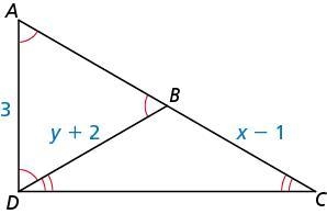 Find the values of x and y in the diagram.-example-1