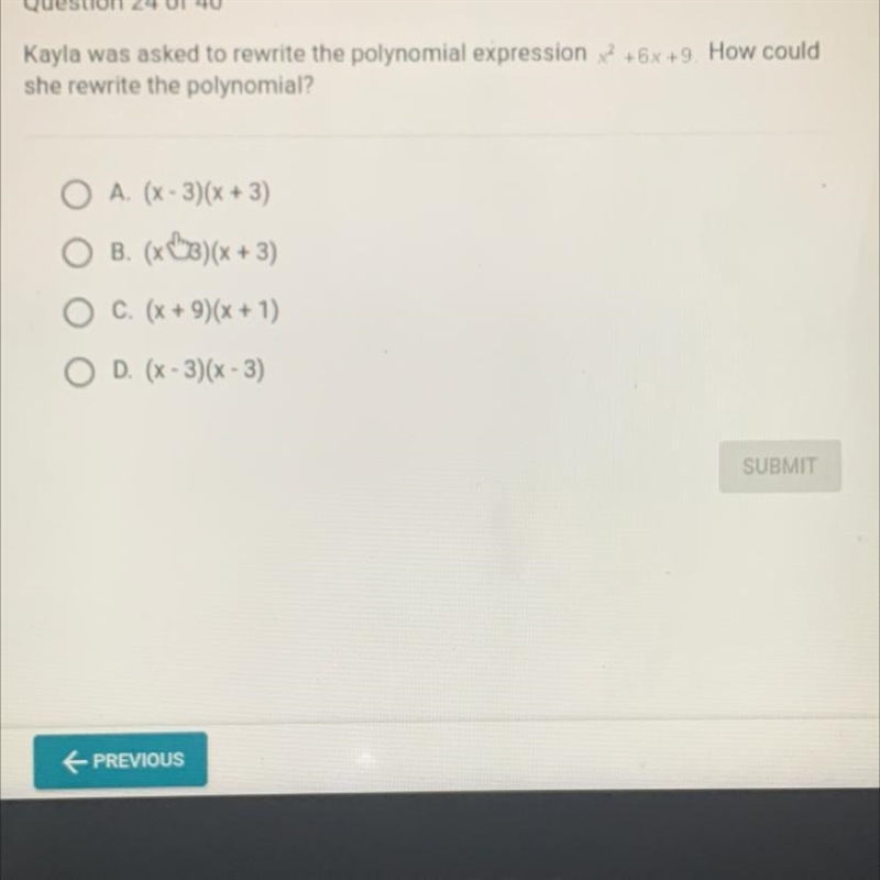 Kayla was asked to rewrite the polynomial expression x ^ 2 + 5x + 9 she rewrite the-example-1