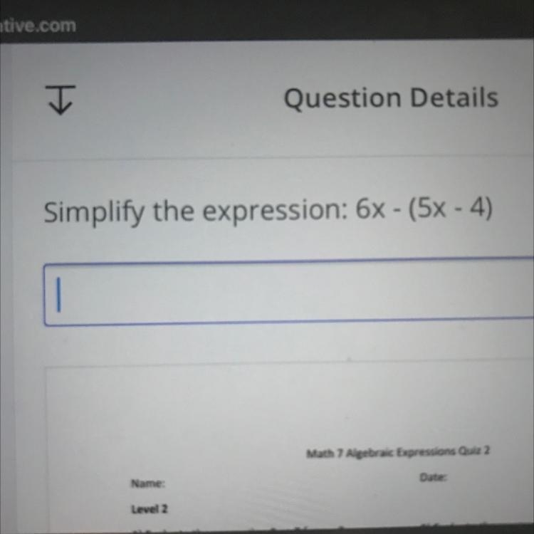 Simplify the expression 6x -(5x-4)-example-1