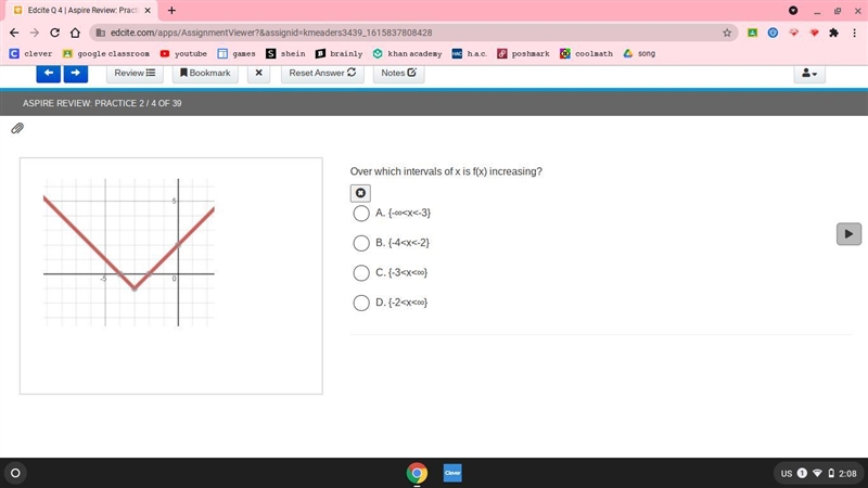 Over which intervals is f(x) increasing?-example-1