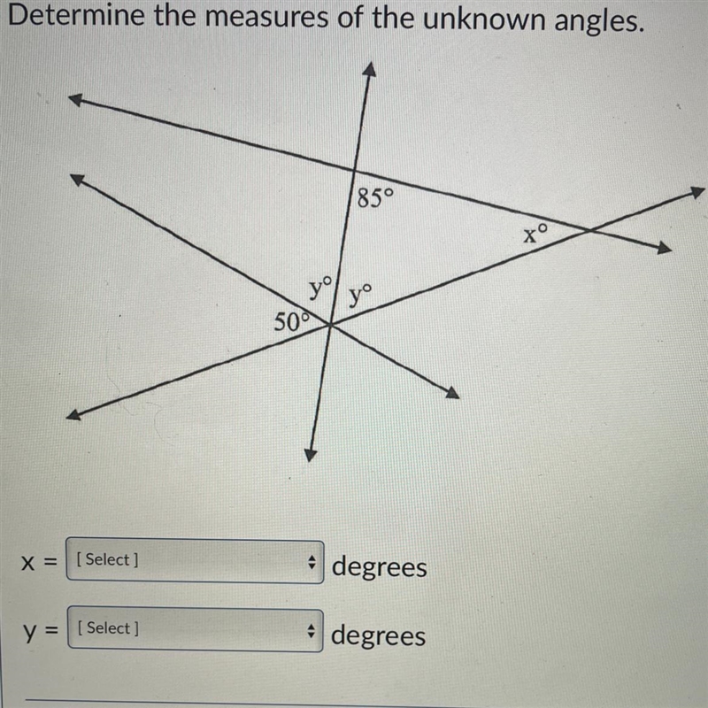 Can someone help me pls?Determine the measures of the unknown angles.-example-1