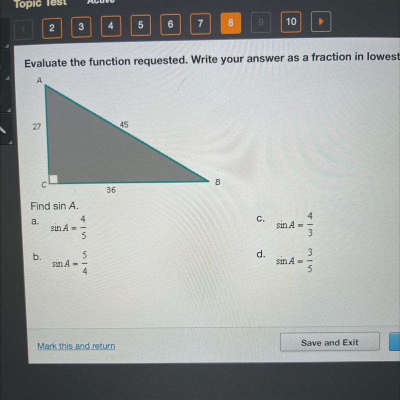 Find sin A A. Sin A=4/5-example-1