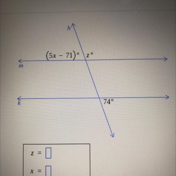 Please help me find the values of z and x!-example-1