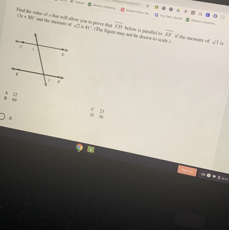 Find the value of x that will allow you to prove that CD below is parallel to EF if-example-1