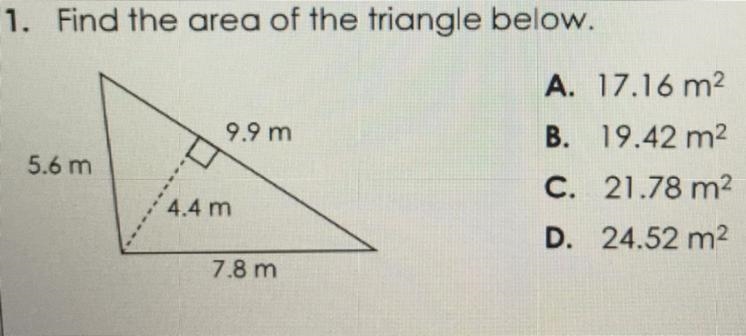 Find the area of the triangle below.-example-1