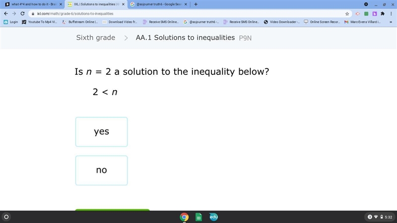 Is n = 2 a solution to the inequality below? 2 Yes or no-example-1