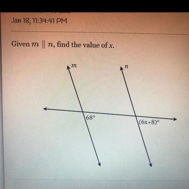 Given m 0 n, find the value of x. m 168 (6x+8)-example-1