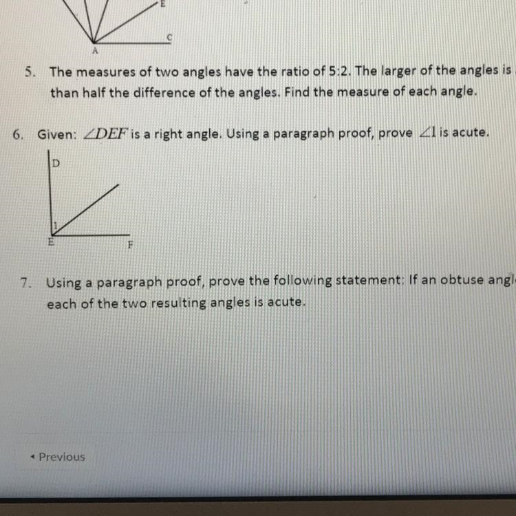 Given: ZDEF is a right angle. Using a paragraph proof, prove 41 is acute.-example-1