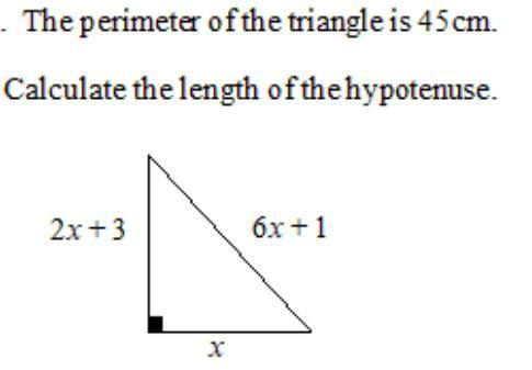 Can someone help? The perimeter of the triangle is 45cm. Calculate the length of the-example-1