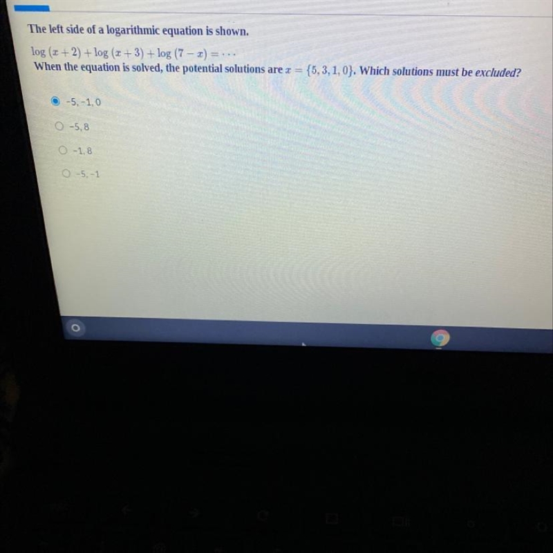 The left side of a logarithmic equation is shown. log (3 + 2) + log (3 + 3) + log-example-1