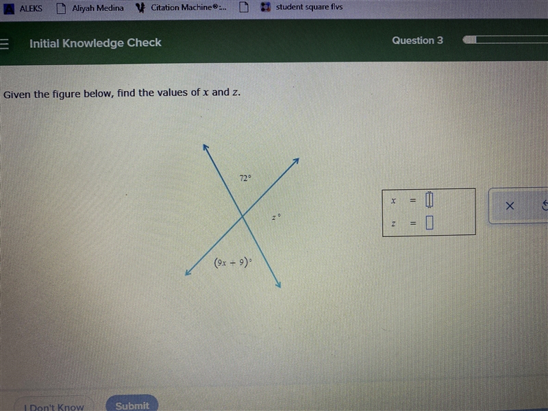 Given the figure below, find the values of x and z.-example-1