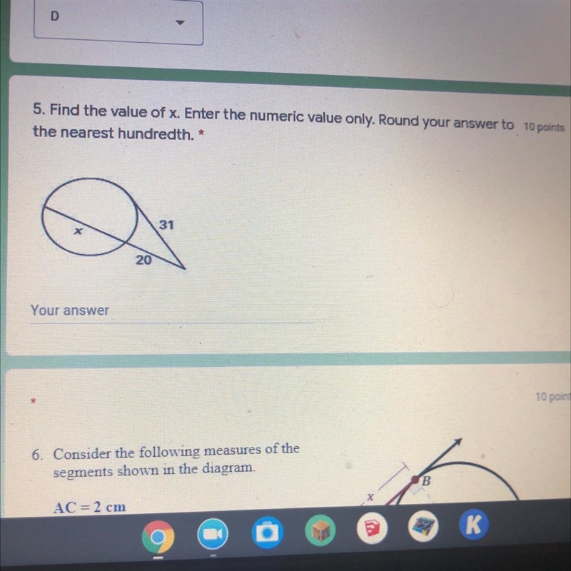 5. Find the value of x. Enter the numeric value only. Round your answer to 10 point-example-1