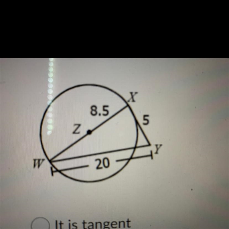 Determine if segment XY is tangent to circle Z.-example-1