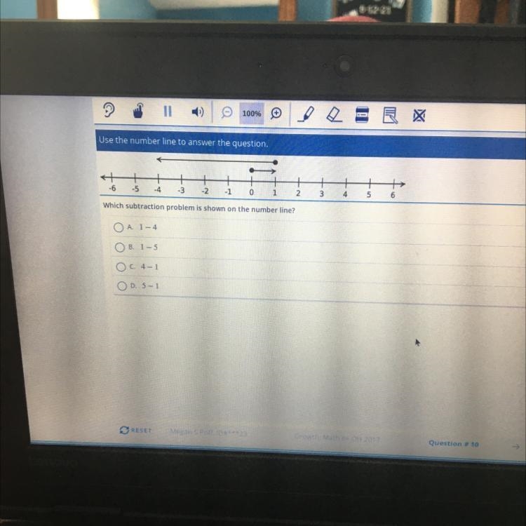 + -6 -5 -4 -3 -2 -1 0 1 2. 3 4 5 6 Which subtraction problem is shown on the number-example-1