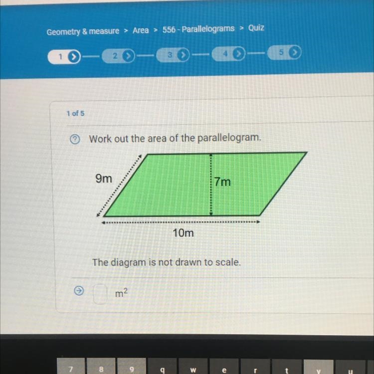 Work out the area of the parallelogram. 9m 7m 10m The diagram is not drawn to scale-example-1