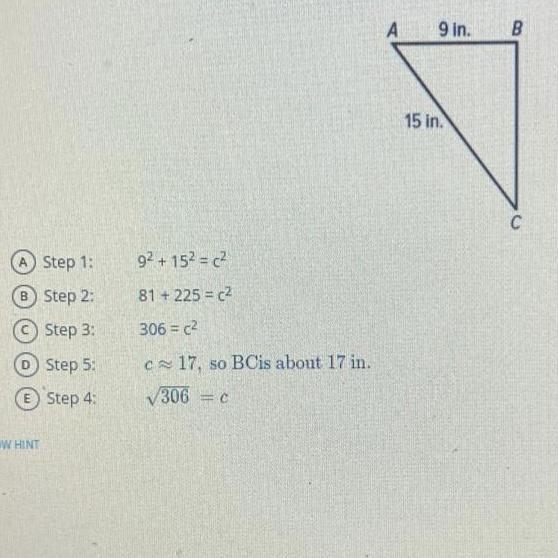 Cole found BC in ABC his work is shown below identify the first step in which his-example-1