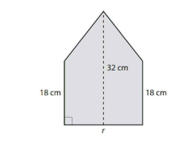 The figure has an area of 182 cm Which equation can be used to find the value of r-example-1