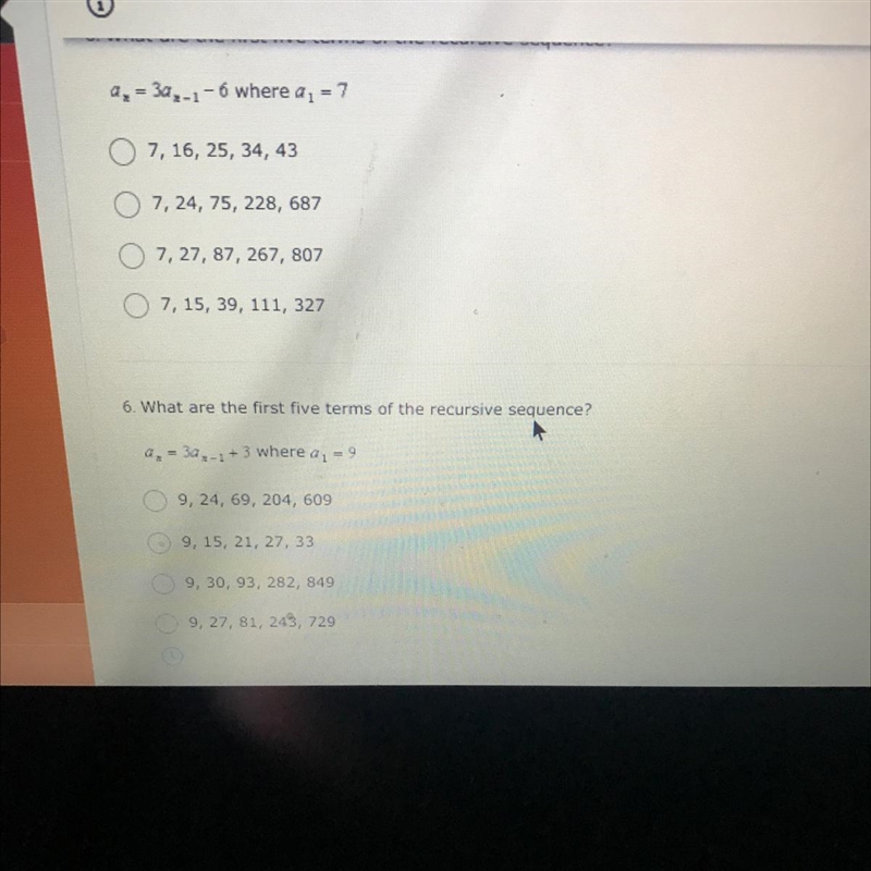 5 and 6 What are the first five terms of the recursive sequence?-example-1