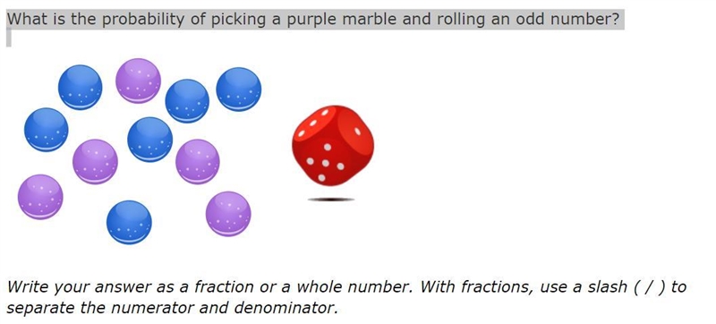 What is the probability of picking a purple marble and rolling an odd number?-example-1