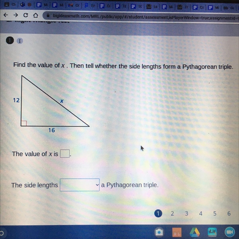 Find the value of x. Then tell whether the side lengths form a Pythagorean triple-example-1