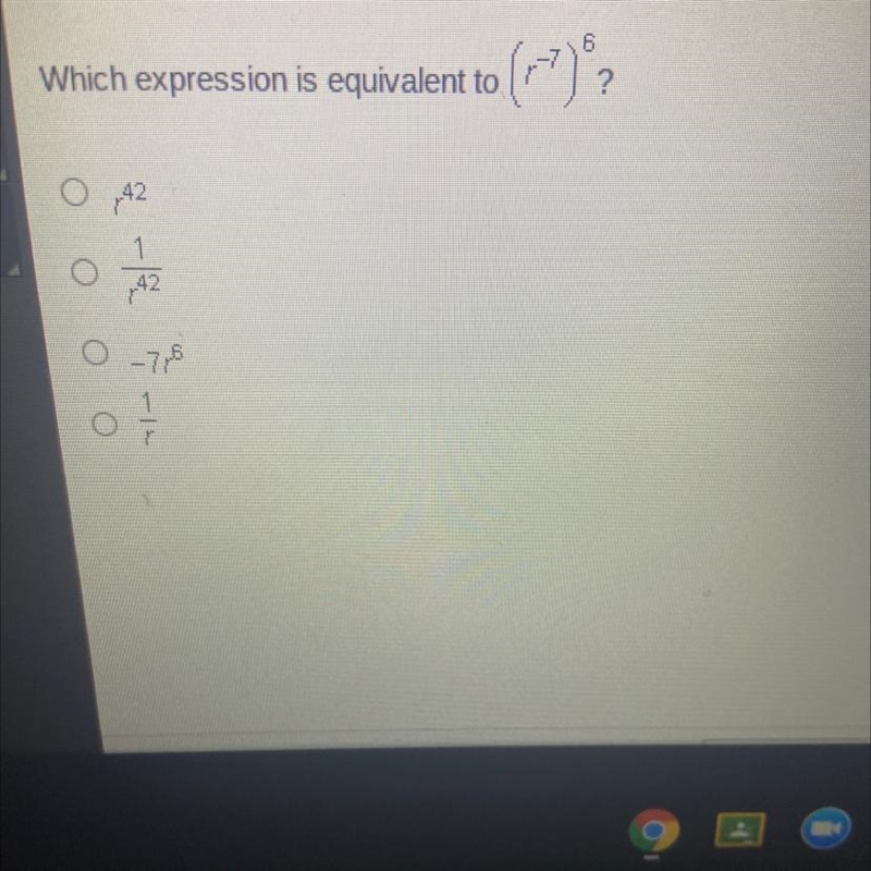 Which expression is equivalent to (r-7)6?-example-1