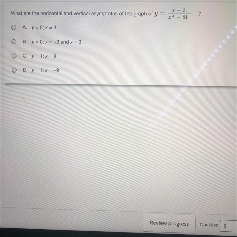 What are the horizontal and vertical asymptotes of the graph of y 2 + 3 24 - 81 ? O-example-1