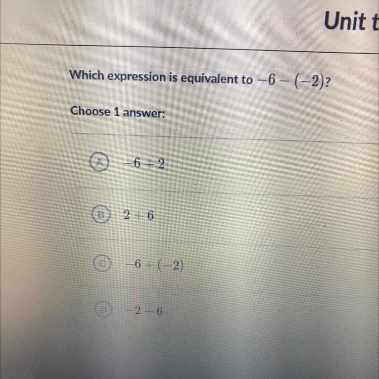 Which of the following expressions are equivalent to -6-(-2) Pls I need help-example-1