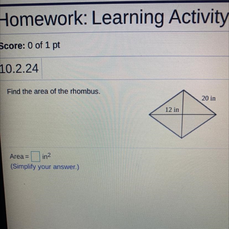 Find the area of the rhombus. pic included, thank you-example-1