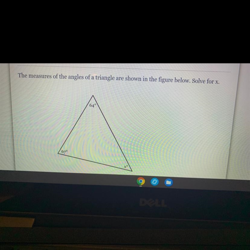 The measures of the angles of a triangle are shown in the figure below. Solve for-example-1