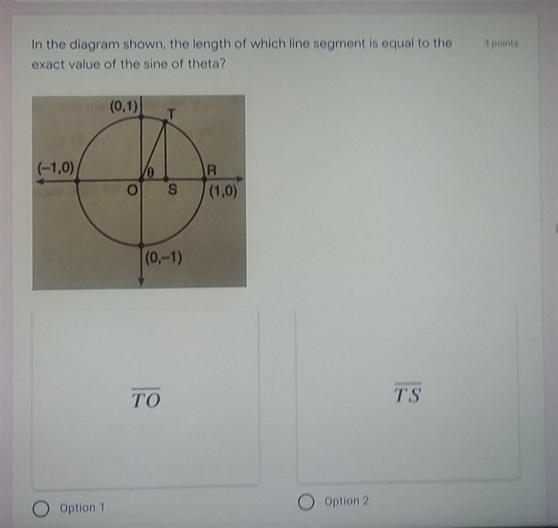 The length of which line segment is equal to the exact value of the sine if theta-example-1