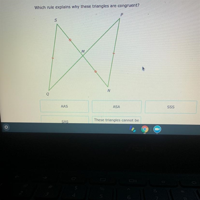 Which rule explains why these triangles are congruent? AAS ASA SSS SAS These triangles-example-1