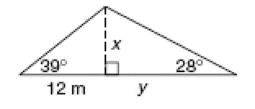 Find the length of x, then the length of y, to the nearest tenth of a metre.-example-1