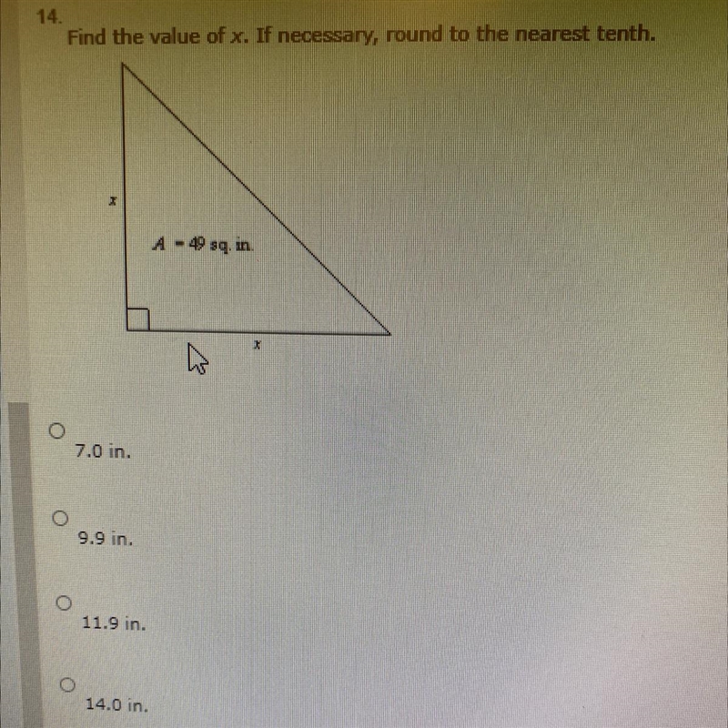 Find the x value of x. If necessary round to the nearest tenth. A=49sq.in.-example-1