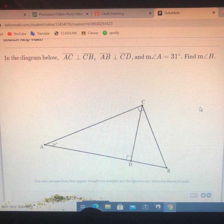 In the diagram below, AC ICB, AB I CD, and mZA = 31°. Find mZB. С D B You may assume-example-1