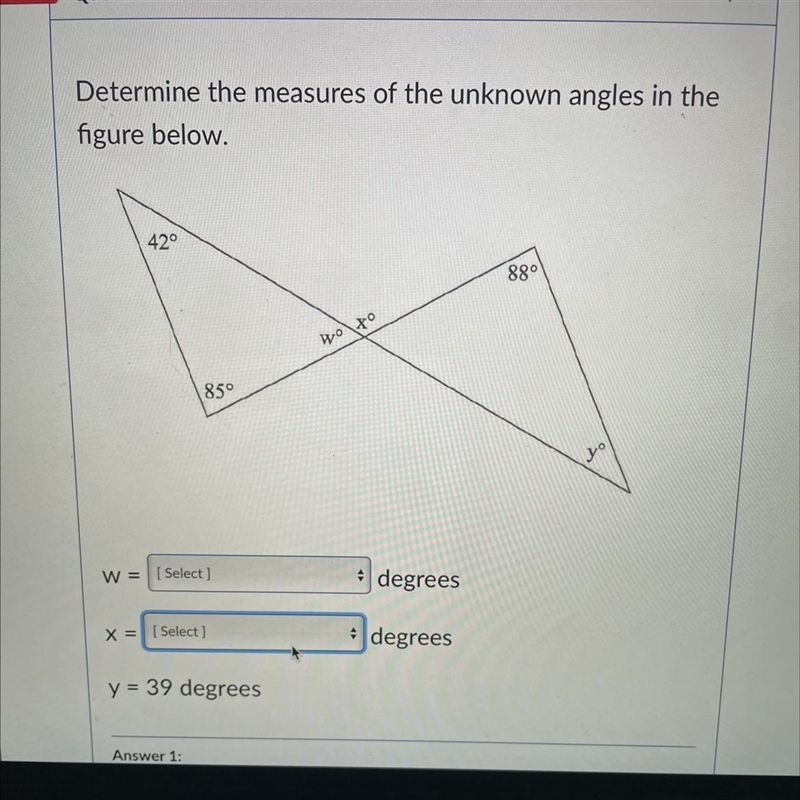 Can someone pls help me? Determine the measures of the unknown angles in the figure-example-1