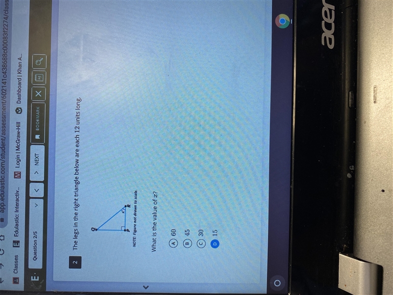 The legs in the right triangle below are 12 units long what is the value of x ?-example-1