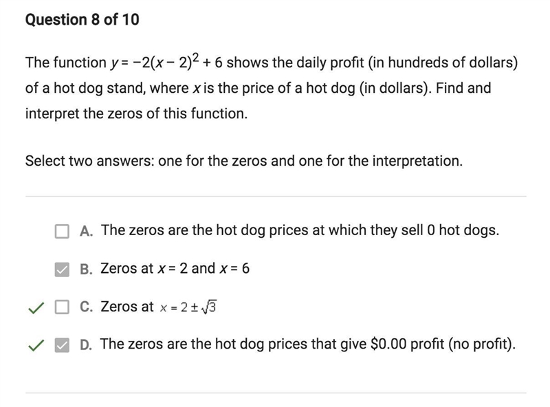 The function y=-2(x-2)^(2)+6 shows the daily profit (in hundreds of dollars) of a-example-1