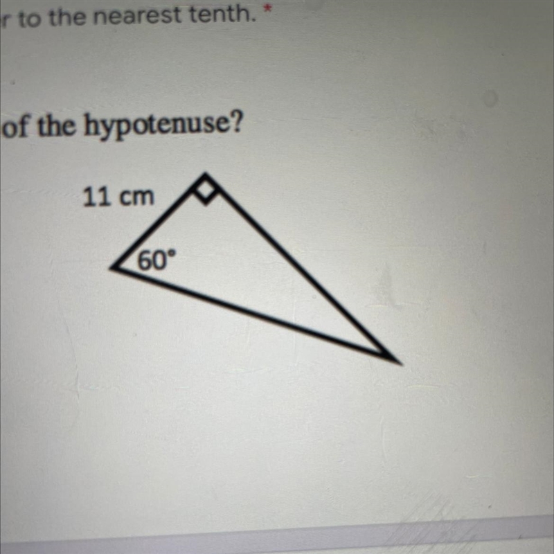 Find the length of the hypotenuse? 11 cm 60°-example-1