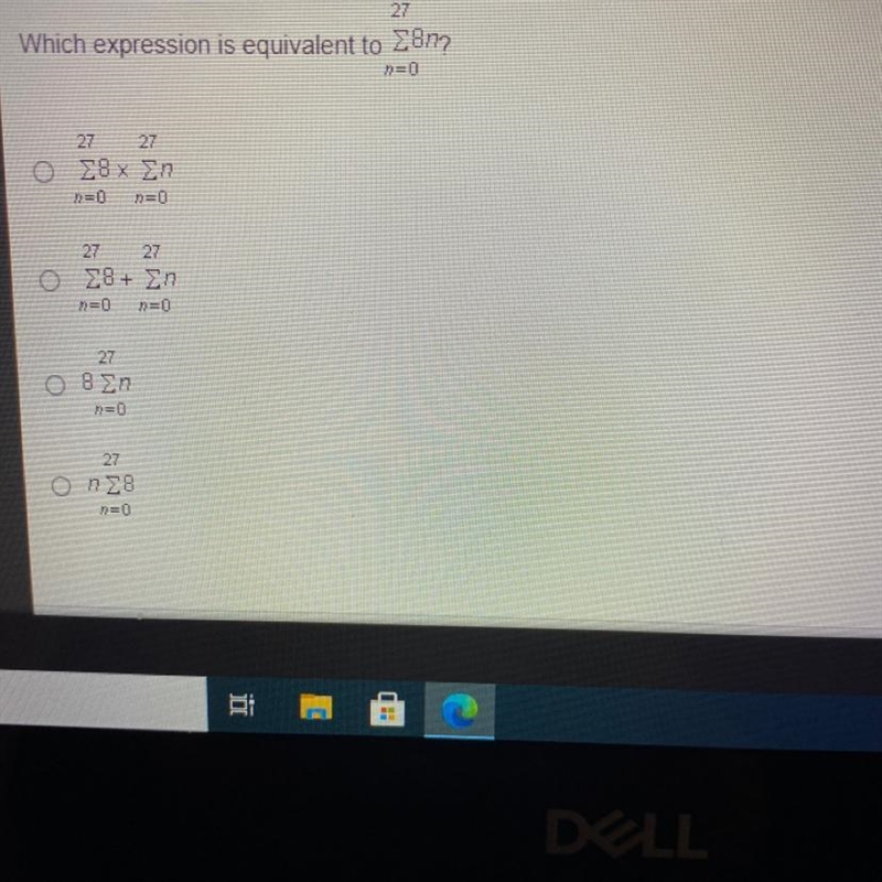 Which expression is equivalent to 27 Σ 8n? N=0 hurry please my life depends on it-example-1