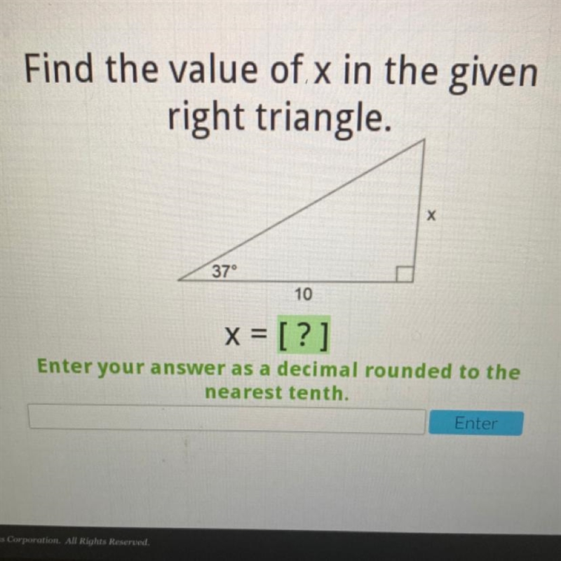 Find the value of x in the given right triangle X= ?-example-1