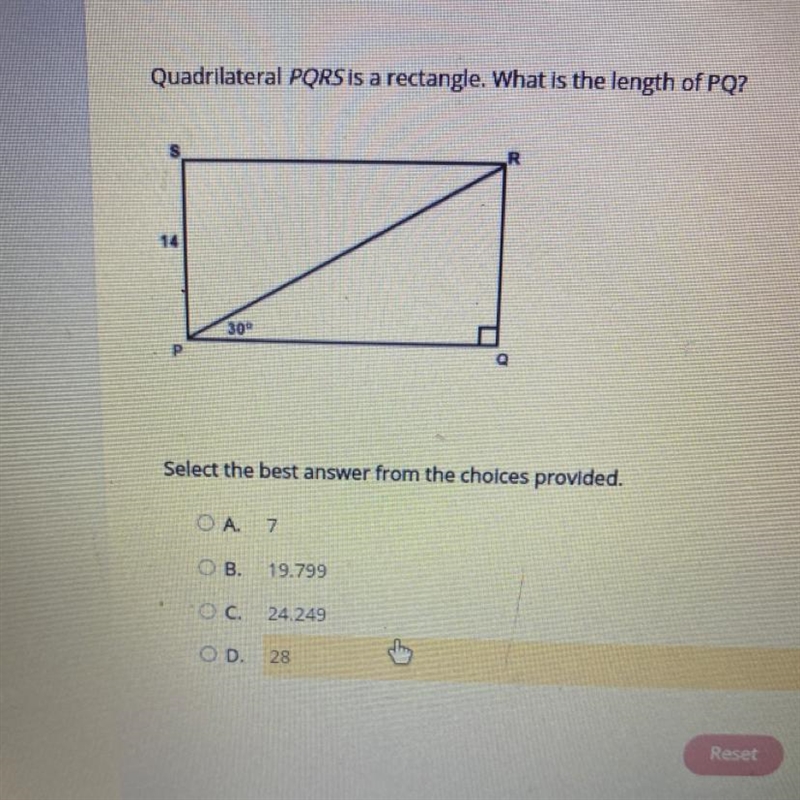 Quadrilateral PQRS is a rectangle. What is the length of PQ? Select the best answer-example-1