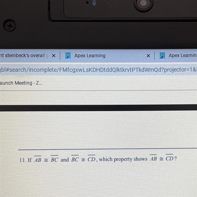 11. If AB = BC and BC = CD, which property shows AB = CD?-example-1