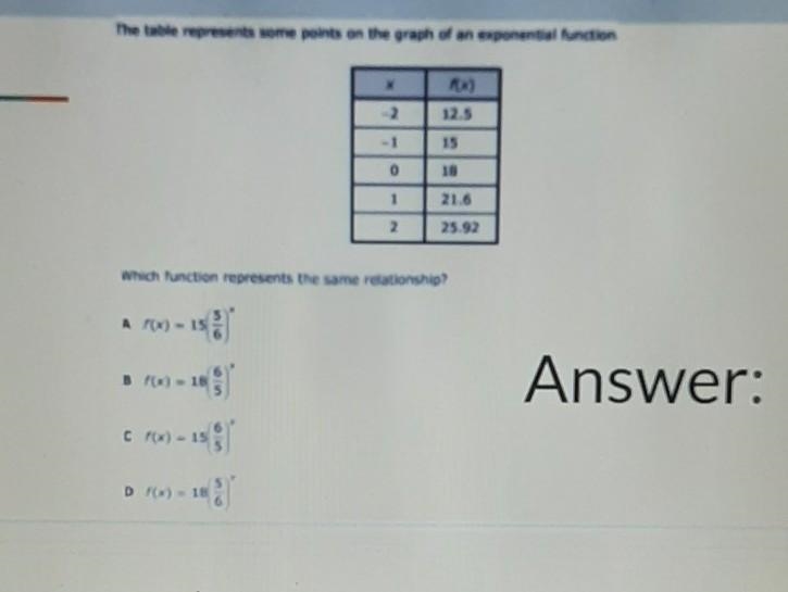 The table represents some points on the graph of an exponential function Which function-example-1