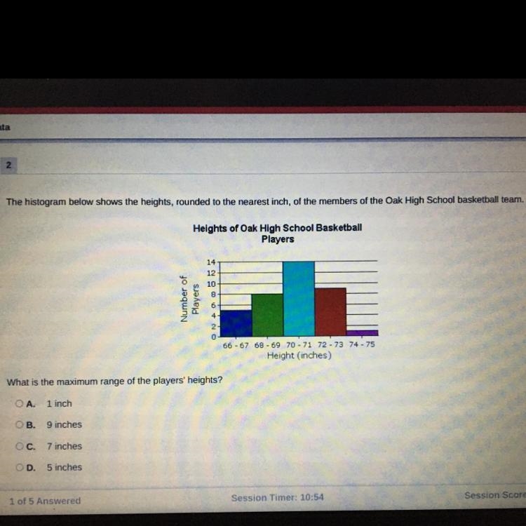 The histogram below shows the heights, rounded to the nearest inch, of the members-example-1