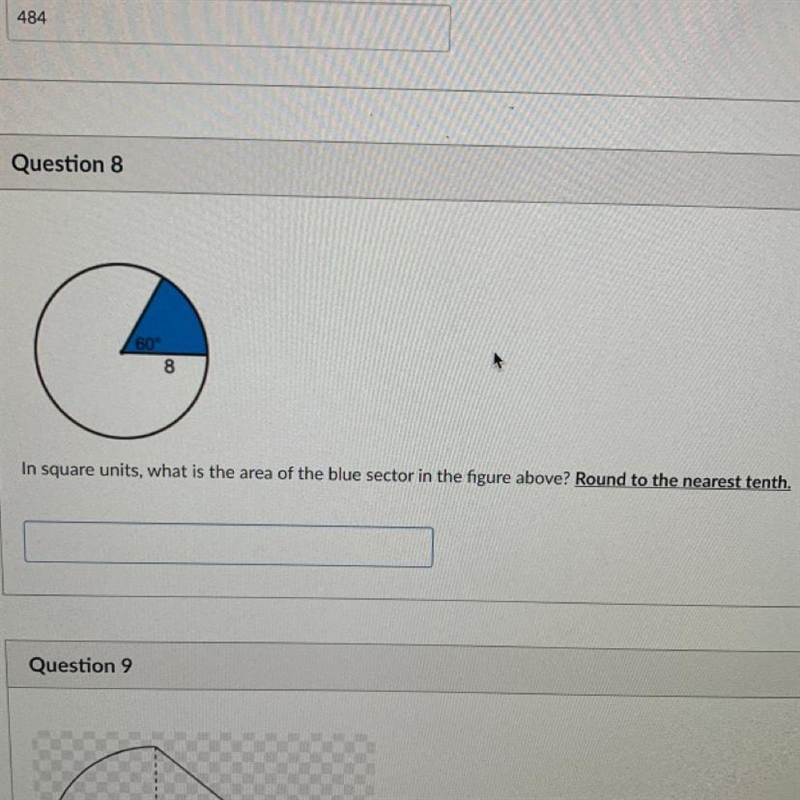 In square units, what is the area of the blue sector in the figure above? Round to-example-1