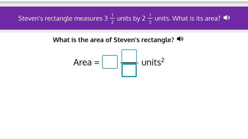 Stevens rectangle measures 3 1/2 units by 2 1/3 units what is the area?-example-1