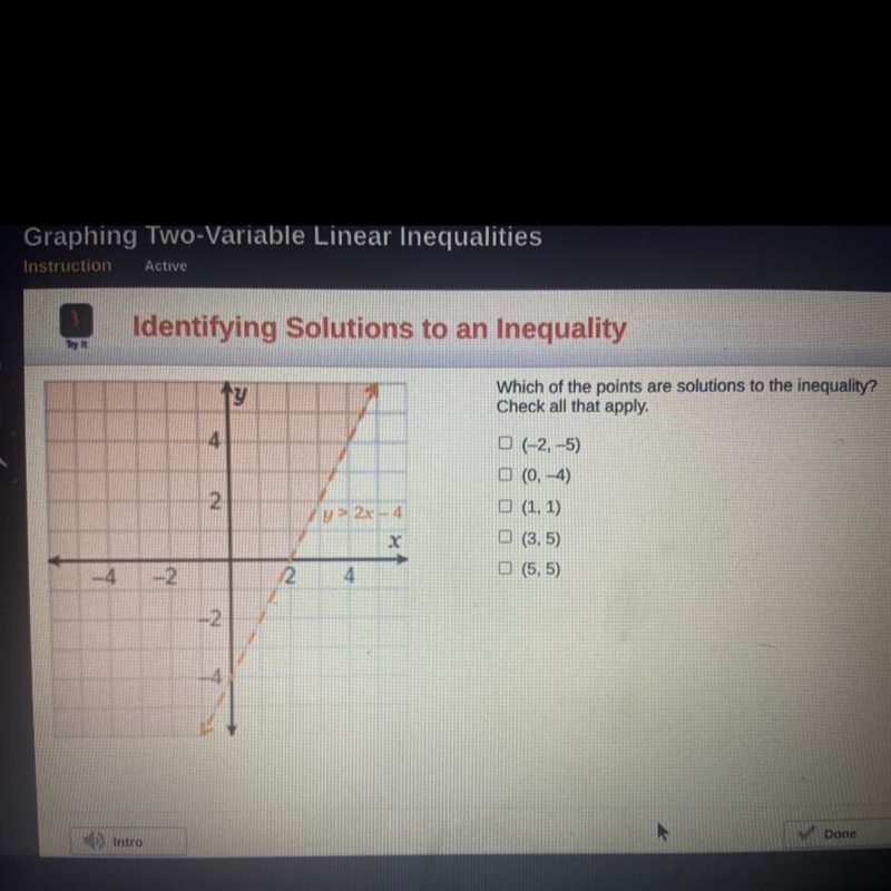 Which of the points are solutions to the inequality check all that apply identifying-example-1