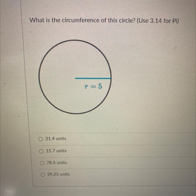 What is the circumference of this circle? (Use 3.14 for Pi)-example-1