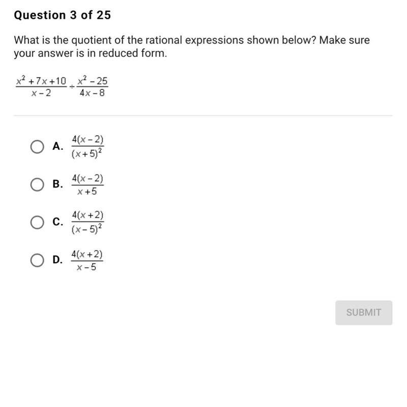 What’s is the quotient for the rational expression shown below?-example-1